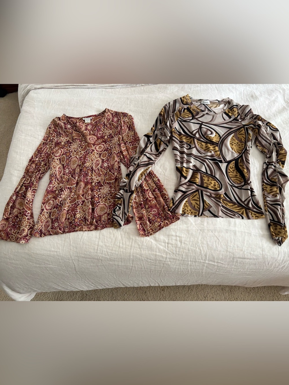 Women’s Long-Sleeve Printed Top — Rust Paisley